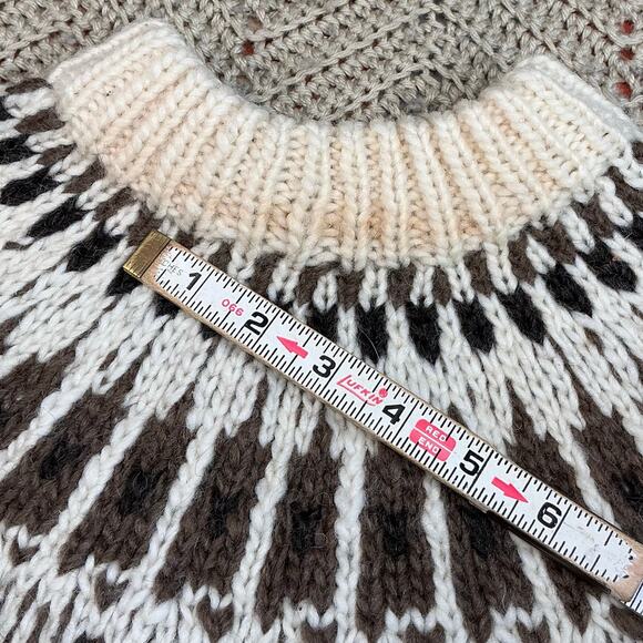 Vintage Chunky Wool Fair Isle Sweater Brown / Cream - Size Small Men’s - Picture 8 of 8